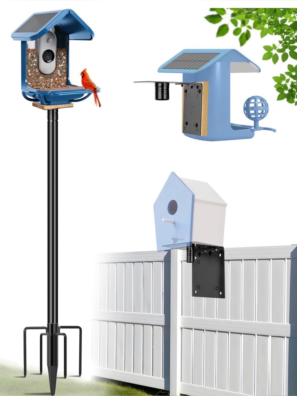 New Adjustable Bird House Pole 109” Inch Metal Feeder Black Top Side Wall Mount
